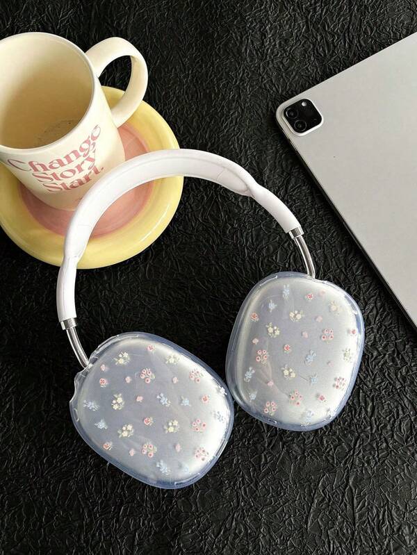 1 Pair Minimalist Floral Design Protective Case For Max Bluetooth Headphones, Full Coverage Soft Transparent Earcup Cover