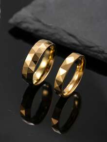 2pcs Minimalist Stainless Steel Couple Rings With Rhombus Element, Suitable For Men And Women, Daily Wear, Holiday, Dating, Engagement, Wedding Gift