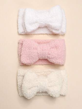 3 st/set plyschiga elastiska huvudband för spädbarn, enfärgade söta huvudbonader, varma och icke-begränsande för spädbarn, mångsidiga för vardagsbruk, vinter