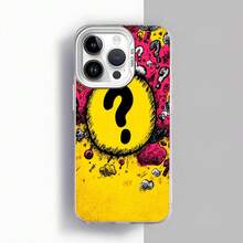 Cubierta de teléfono con diseño de interrogación amarilla y fondo rosa con estampado gráfico para uso diario en casa y salidas Aplicable a teléfonos Apple y Galaxy. - Negro - Ver 3