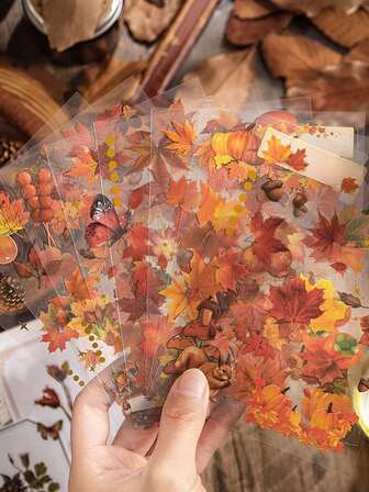 森林之歌防水剪贴簿贴纸，复古DIY手账贴纸，植物系列贴纸，适用于日记本、笔记本、礼品盒、礼品袋装饰
