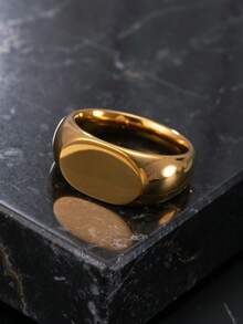 18K Gold Plated Stainless Steel Polished Ring, Minimalist Style, Unisex, Casual Geometric Design, Suitable For Daily Wear, Unisex Gift - Yellow Gold - View 5
