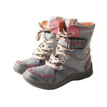 1 Pair TMA EYES Women's Black Vintage Ankle Boots, Distressed Leather With Color-Block Stitching, Plush Lining & Multi-Detail Design - 黑色 - 查看 4