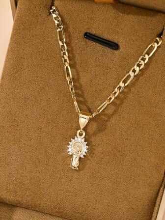 1件欧美风格新款铜镶嵌锆石低过敏时尚信仰小吊坠项链，适合叠戴，瓜达卢佩圣母玛利亚吊坠，适合作为圣诞节/感恩节/万圣节/母亲节/情人节礼物送给情侣/朋友/教父母，天主教初领圣体礼物，日常及节日佩戴祈祷。