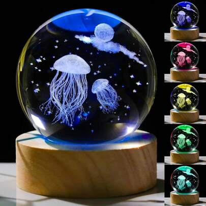 1pc 3D Jellyfish Crystal Ball - Jellyfish Decor, Anniversary, Birthday Gift For Best Friend, Jellyfish Lover, Suitable For Bedroom, Office Decor, Mother's Day, Birthday Gift