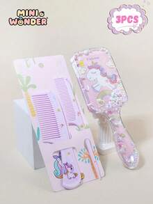 3pcs/2pcs Cartoon Hair Comb Set - Wet And Dry Combing And Styling Brush For All Hair Types, Durable ABS Plastic Handle, Perfect Gift Choice(Purple Unicorn Comb Pattern Random)