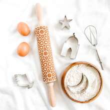1pc Eid Mubarak Geometric Pattern Rolling Pin, Stainless Steel Roller, Islamic Design, Ramadan Baking Rolling Pin, Useful & Commemorative Ramadan Gift