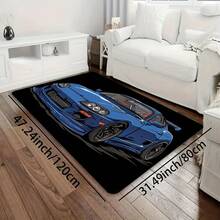 1pc Blue Sports Car Design Area - Non-Slip, Durable Polyester Living Room, Bedroom, Kitchen, Bathroom, And More - Washable, Absorbent, And Stylish Home Decor, Rugs Living Room - 黑色 - 查看 3