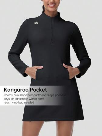 HOTSUIT Vestido de mujer de lana ligera y suave - Sudadera con cremallera de cuarto de vuelta con bolsillo canguro, elástica en 4 direcciones, cómoda para golf al aire activewear de primavera, regalo de San Valentín