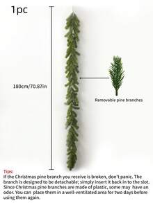 1/2/3pcs 180cm/5.9ft Artificial Pine Garland, Plastic Green Christmas Wreath, For Christmas Party, Wedding, Home Decoration, Winter Table Centerpieces, Window And Stair Hanging Vine Decorations