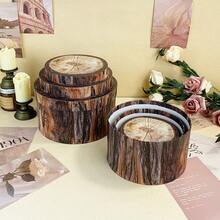 4pcs Vintage Wood Grain Round Storage Gift Box Set, Stationery Toy Desktop Organizer, Stackable DIY Party Gift Box, Birthday Gift Packaging, Blind Box, Suitable For Valentine's Day, Party, Wedding, Back To School, Graduation Decor - Multicolor - View 6