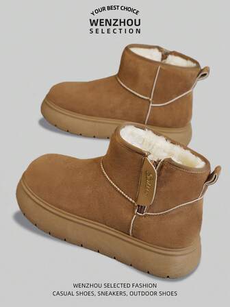 Nya vinterstövlar med tjock sula för kvinnor, termiskt fodrade stövlar i förtjockat läder för kvinnor, vattentäta och halkfria sneakers