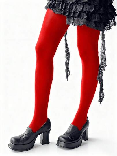 1 Pair Of Women's Velvet Pantyhose, Thin And Slightly Thick, For Autumn Wear, With Bare Legs And Bottom Socks, Red Stockings