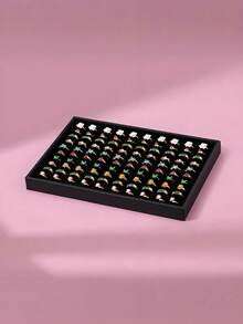 Caja organizadora de anillos de gran capacidad forrada en terciopelo negro con 100 ranuras - Estuche de exhibición de joyas a prueba de polvo para anillos y accesorios, perfecto para uso doméstico y minorista