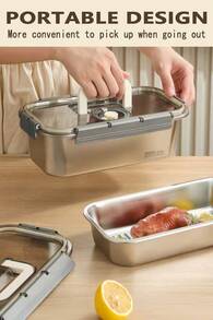 1 Stück 304 Edelstahl rechteckige Frischhalte-Box mit Griff - Große Kapazität luftdichte Aufbewahrung Lunchbox, wiederverwendbar, leicht zu reinigen, geeignet für Aufbewahrung in der Küche Zuhause, Büro Lunch, Outdoor Reisen, Mehrzweck Aufbewahrungsbehälter - Grau – 3400 ml - Übersicht 3