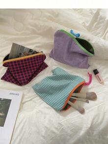 1 Piece Multifunctional Cosmetic Bag With Zipper, Plaid Color Block Style, Makeup Storage Bag, Portable Travel Bag, Toiletry Bag, Travel Bag For Cosmetics And Toiletries, Makeup Brushes, Lipstick, Skincare, Mobile Phone, Coins, Small Items, For Home, Gift, Travel Toiletry Makeup Bag , Makeup Room Decor,Makeup Bag,Travel Essential - Multicolor - View 2