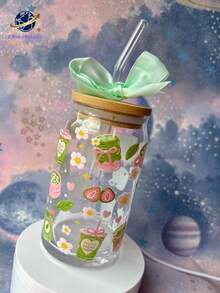 1 套/粉色蝴蝶结抹茶杯，咖啡玻璃吸管杯，家用/办公果汁饮料吸管杯，厨房吸管水杯饮具 - 少女蝴蝶结玻璃杯，送给抹茶和咖啡爱好者的最佳礼物！ - 彩色 - 查看 6