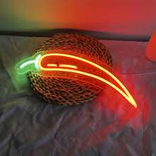 彩色红绿辣椒霓虹灯招牌 - USB供电，适用于厨房、餐厅、服装店墙面装饰 - 开关控制，耐用金属材质，易于墙面安装 - 紅色+綠色 - 查看 2