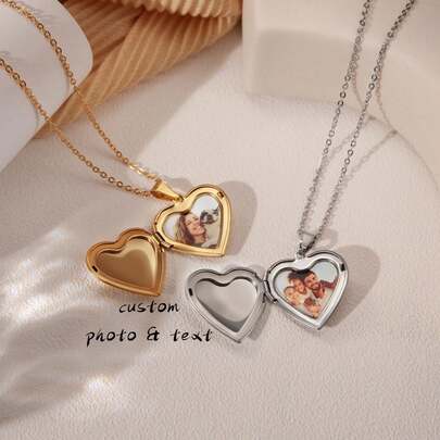 Personligt litet medaljonghalsband med foto, hjärtformat medaljonghalsband, minnessmycken, brudtärnepresenter, julklapp, present till henne