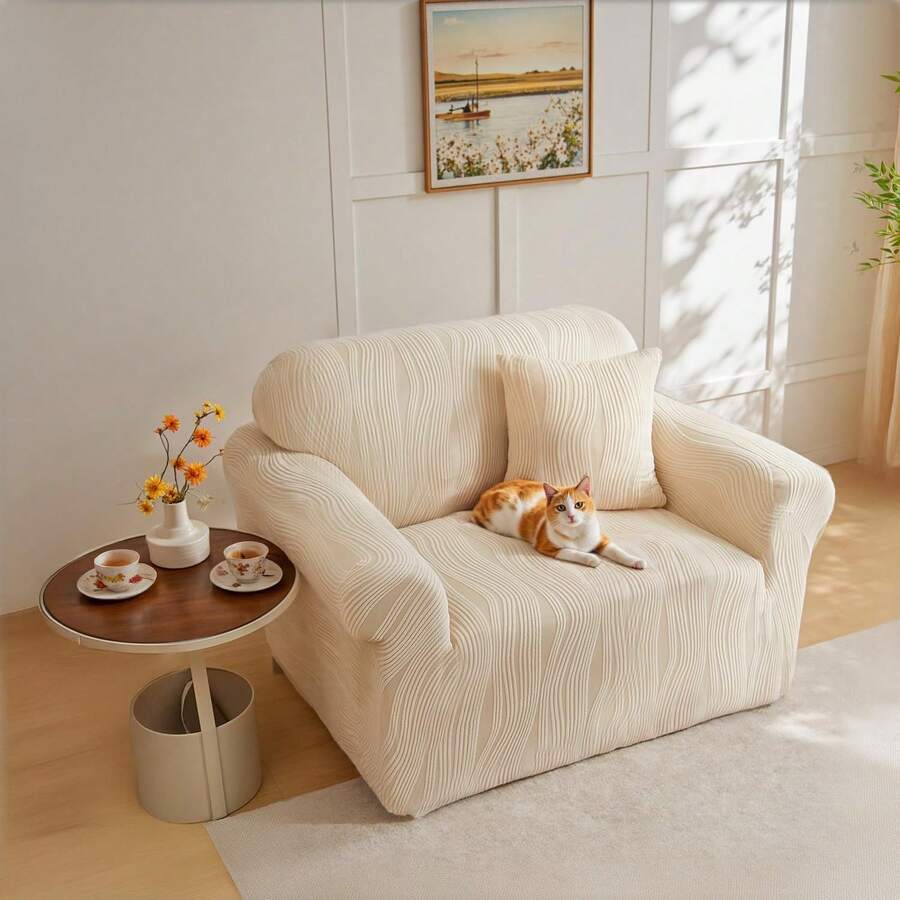 LJ-EXPLOSIVE Fundas para Sillones, Funda de Sofá Individual, Tela de Terciopelo Jacquard Suave y Cómoda, Muy Elástica, Lavable, Adecuada para Sofás Individuales de 80-120 de Ancho - Individual - Ver 1