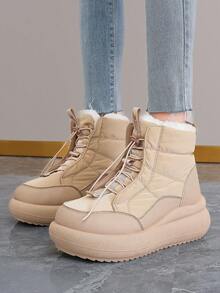 Fall/Winter Women's New Outdoor Thick Bottom Snow Boots, High Quality Thick Warm High-Top Shoes, Simple Versatile Casual Shoes,Fur Boots - Khaki - View 5