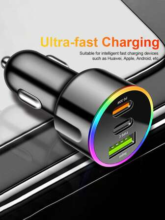 Chargeur de voiture, double USB-C charge rapide, appel mains libres pris en charge, 12-24V, sans batterie, essentiels de voyage, accessoires automobiles, appareil portable, conception compacte, construction durable, charge de haute qualité, passionnés de technologie, conducteurs