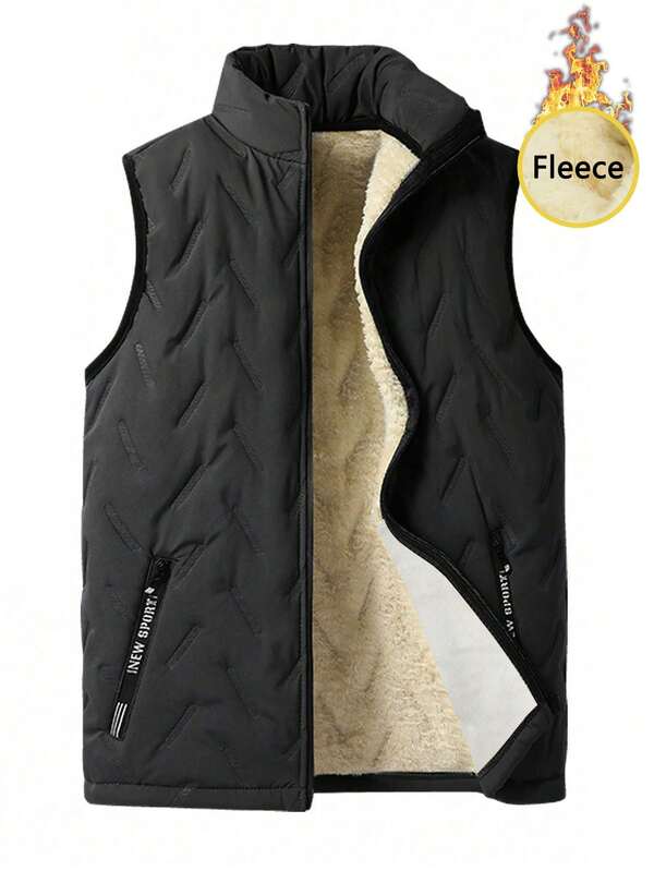 Men's Winter Stand Collar Thermal Lined Thick Warm Outdoor Vest Jacket
