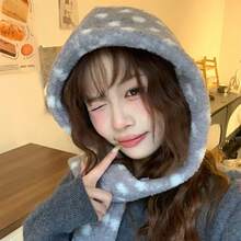 波点甜美毛绒帽，韩版ins风女士冬季帽子围巾二合一，百搭实用，大头围，美白装饰，情人节礼物 - 彩色 - 查看 6