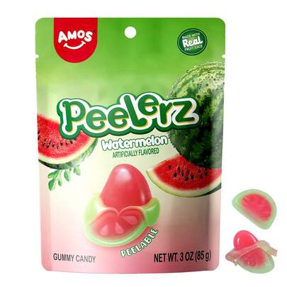 AMOS Peelerz Watermelon Gummy Candy 3oz Bag Peelable Fruit-Shaped Candy Fun Peeling Gummy Snack Made With Real Juice
