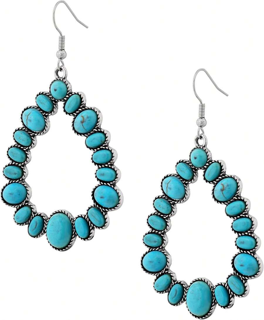 Pendientes Turquesa para Mujer, Pendientes Colgantes Bohemios Étnicos Gota de Agua Turquesa, Regalo Joyería Boho Hippie Vintage - 1 - Ver 1