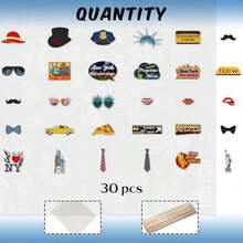 30 Pcs New York Photo Booth Props Kit, Cityscape NYC Themed Party Selfie Decorations, I Love New York Photography Supplies - 豐富多彩的 - 查看 4