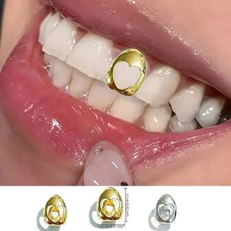1pc Fashionable Hip-Hop Gold-Plated Hollow Teeth Grillz, Suitable For Nightclub, Date, Birthday, Christmas Gift, Graduation Souvenir, Cosplay Prop
