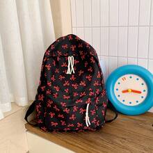 Cute Bow Print Backpack For Girl, Casual & Versatile School Bag - A - View 9