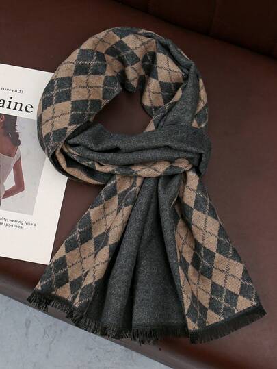 1 pezzo Sciarpa da uomo con stampa a quadri in contrasto. Casual, elegante, versatile e neutrale. Adatta per l'abbigliamento maschile | Abbigliamento autunnale per donna | Perfetta per insegnanti e professionisti di ogni ambito. Anche perfetta come regalo di Ognissanti.