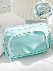 1PC New Large Capacity Stationery Bag, Stationery Pencil Steel Note Pen Storage Bag, Pencil Case, Portable Cosmetic Storage Bag