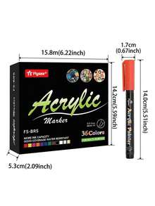 FLYSEA 24 Stücke/36 Stücke Acrylfarb-Marker, Set mit weichen Pinselspitzen Acryl-Marker, geeignet für Holz, Stoff, Leinwand, Glas, Stein, Stoff, Felsen-Malerei und DIY Bastelbedarf - Verschiedenfarbig - Übersicht 5
