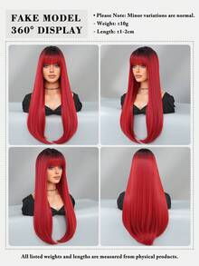 7JHH WIGS 28 Inch Long Straight Wigs For Women, Gorgeous Ombre Red Wig With Bangs, Dark Roots Natural Looking Fluffy Very Soft Synthetic Heat Resistant Fiber Full Machine Hair Wig For Girls Daily, Music Festival Party, Cosplay Anime Decoration Use - Màu đỏ ombre - Xem 5