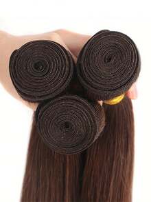 3pcs Brazilian Remy Human Hair Bundles #4 Chestnut Brown Straight Hair Extensions, 10A Unprocessed Hair Weave, Christmas/Holiday Gift - S4 - View 4