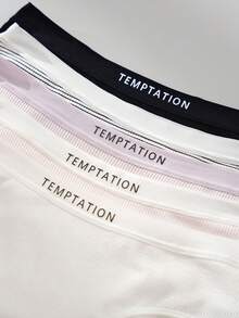 5件装特价热销女士内裤，精细罗纹设计，日式甜美舒适亲肤字母印花，简约内衣套装，中腰，温柔百搭的黑白紫粉条纹比基尼内裤，婚纱内衣