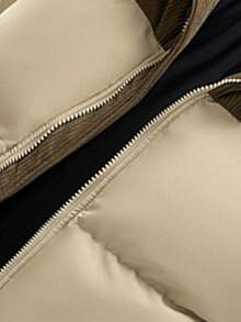 男士秋冬撞色加厚保暖户外运动休闲连帽羽绒服 - 卡其色 - 查看 5