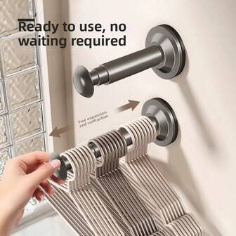 1pc Strong Suction Cup Clothes Hanger Rack, No Drilling Needed, Extendable Balcony Organizer Rack With Retractable Arms And Multi-Level Hanging Bars For Small Space Laundry, Indoor Outdoor Use, Easy Installation, Heavy-Duty Design, Foldable Compact Storage, Balcony Clothes Drying Rack With Adjustable Hooks And Multi-Function Hangers For Towels, Shirts, Pants, Socks, Scarves, Bedding