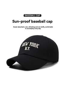 1pc Baseball Cap, High-Density Polyester Fiber Material, Available In Classic Beige And Navy Blue Solid Colors. Minimalist Luxury Style, 6-Panel Curved Brim, With 3D Embossed Texture, Sweat-Absorbing Headband, Metal Buckle Adjustable Head Circumference, Sun Protection And Windproof, Suitable For Commuting, Travel, Daily Wear, All Seasons - Multicolor - View 4