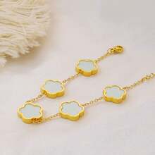 1 pieza Pulsera de flor de 5 pétalos de acero inoxidable de moda, regalo elegante para mejores amigas - Pulsera floral de doble cara - Ver 24