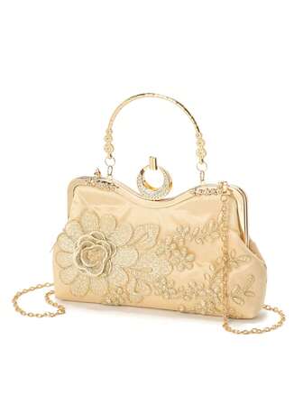 1pc Solid Color Embroidered Floral, Leaf & Plant Pattern Rhinestone Decor Elegant Minimalist Clutch Bag, Suitable For Women's Wedding, Party, Prom, Graduation Ceremony, Wedding Guest And Other Formal Occasions, Great Gift For Mom