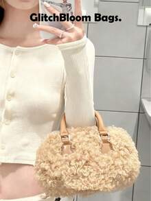 Koreanische & japanische flauschige neue Kunstfell Boston Bag, Nischendesign, vielseitige Pendler-Handtasche & Umhängetasche, Herbst/Winter