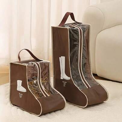 1pc Transparent Shoe Tote Bag, Non-Woven Dust-Proof Waterproof Boot Storage Bag - Suitable For Flats, Ankle Boots And Knee-High Boots - Shoe Dust Bag, Travel Shoe Organizer, Seasonal Storage, Travel Accessory, Large Capacity, Ample Interior Space To Fit Plus Size Shoes, Moisture-Proof, Mildew-Proof, Suitable For Shoe Cabinet Accessories, Room Decor, Living Room Accessories, Wardrobe Storage, Travel Supplies, Women's Accessories, Men's Accessories, Shoe Accessories, Home Storage
