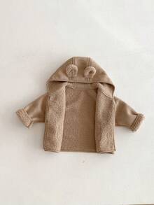 1pc Baby Boys/Girls Cute Bear Hooded Thermal Lined Warm Long Sleeve Jacket, Autumn/Winter