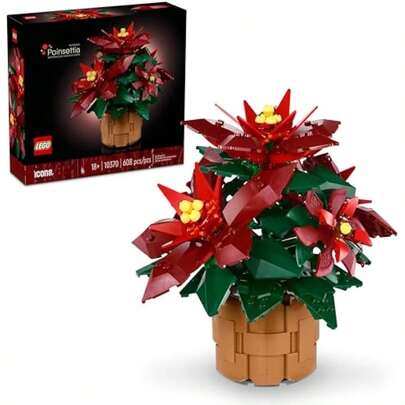 LEGO LEGO Icons Poinsettia Building Sets For Adults - Artificial Flowers For Decoration - Christmas Flowers For Table Centerpiece - 10370
