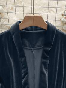 Chaqueta de terciopelo de unicolor de estilo europeo y americano de longitud media - Gris Oscuro - Ver 4