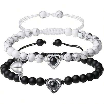 Beaded Couple Bracelet Heart His And Hers Bracelets Matching Couple Bracelets For Boyfriend And Girlfriend Anniversar...